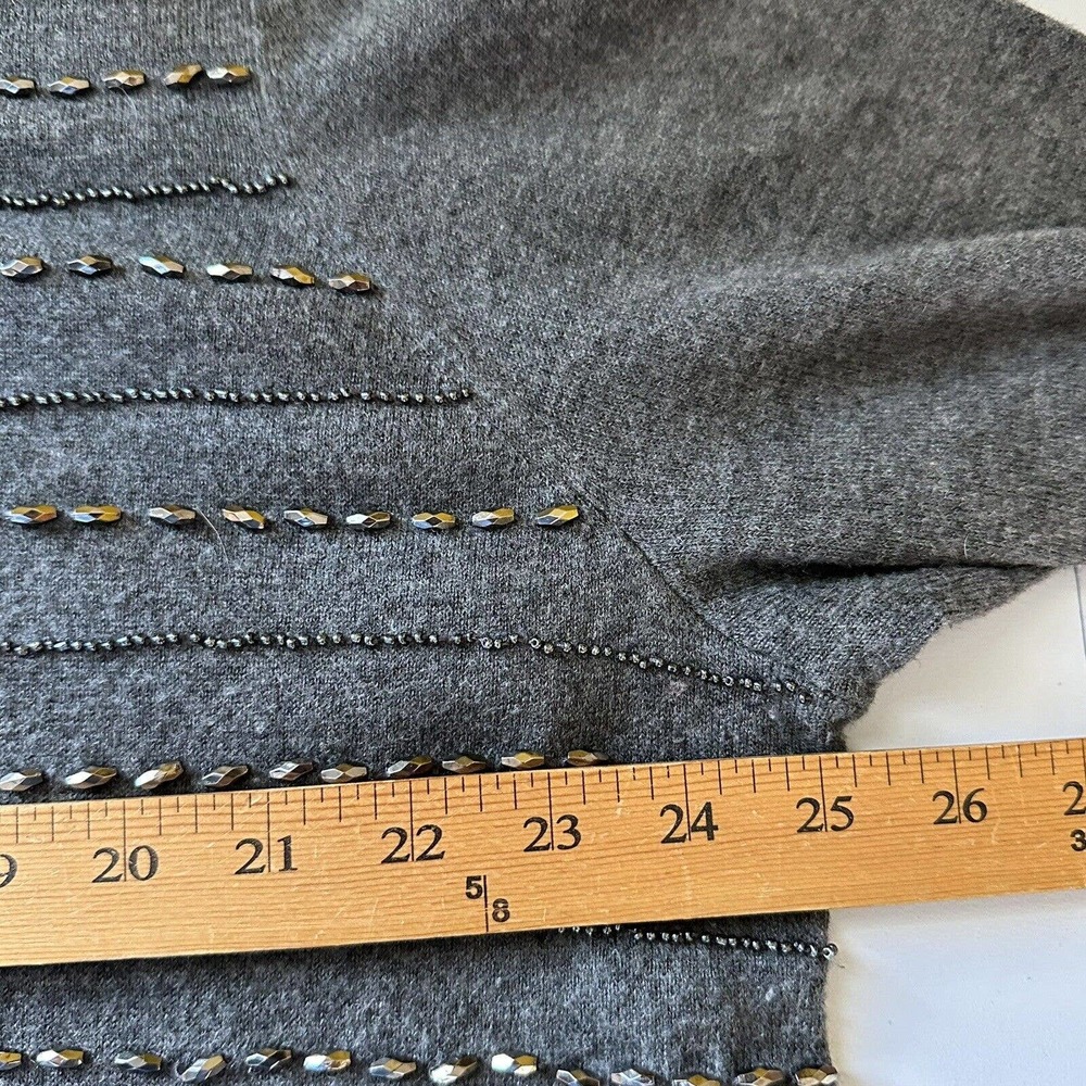 Talbots Sweater Womens 3x Gray Cardigan Beaded Lambswool Dressy Holiday Party - Picture 9 of 11